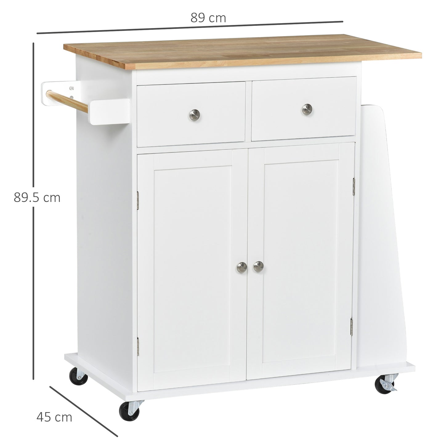 Rubberwood Top Kitchen Island On Wheels With Cabinets Drawers Spice Rack And Shelves