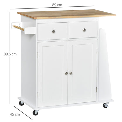 Rubberwood Top Kitchen Island On Wheels With Cabinets Drawers Spice Rack And Shelves
