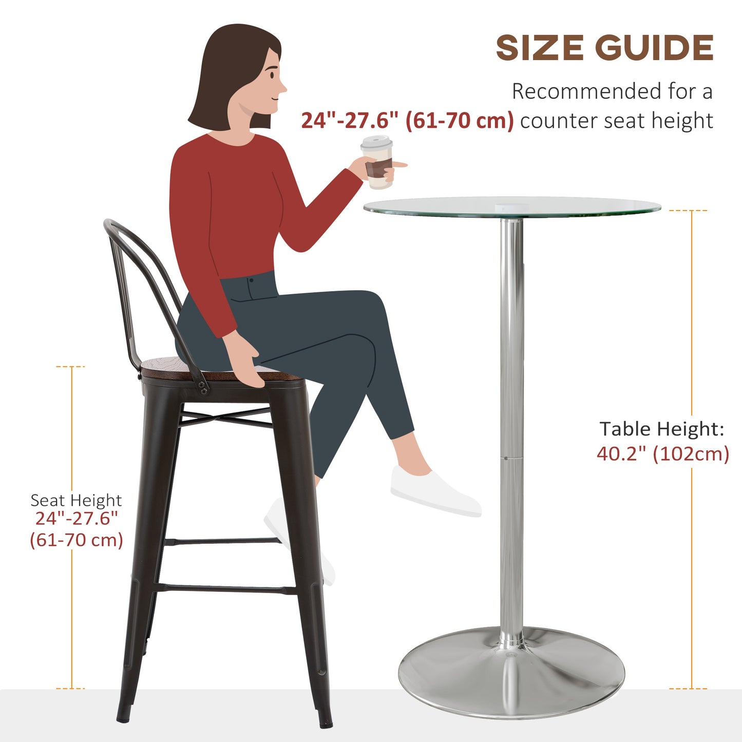 Lorapa Metal And Glass Clear High Top Bistro Table For 2 With Steel Base