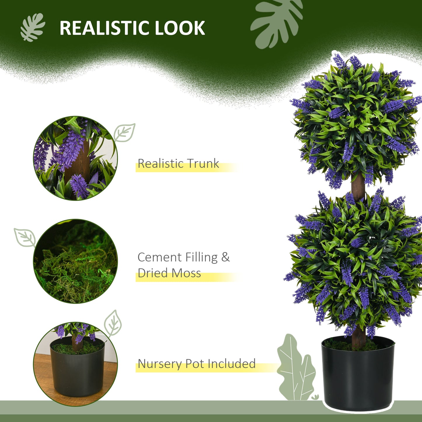 Vevayo Set Of 2 Artificial Lavender Ball Trees In Decorative Pots H8 70cm
