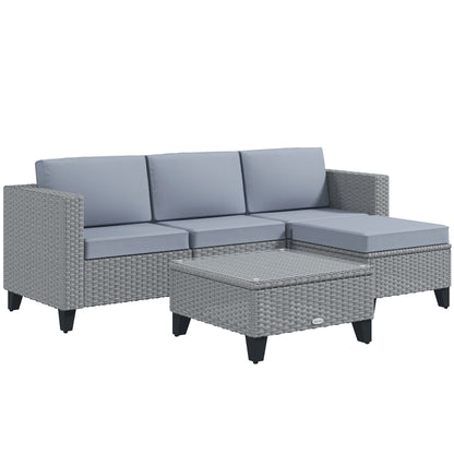 Vasuro Rattan Grey 3 Seater Furniture Set With Corner Sofa and Coffee Table