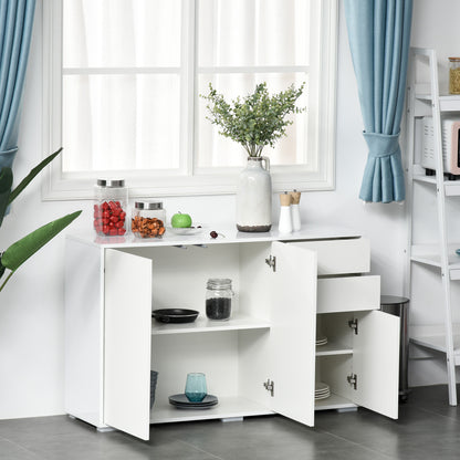 Talu High Gloss White Large Sideboard With 2 Drawers And Double Cabinets