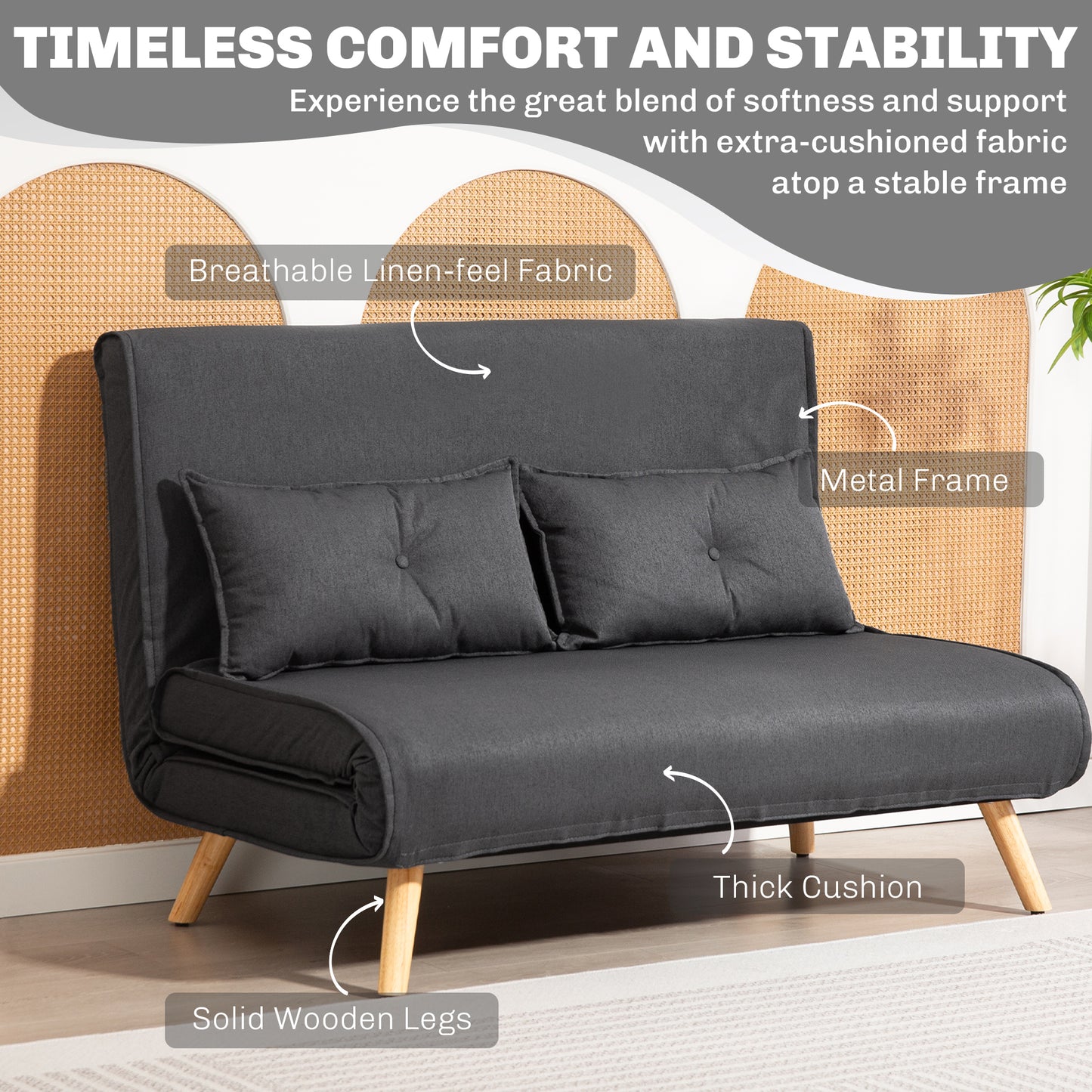 Faroco Linen Look Charcoal Grey 2 Seater Sofa Bed