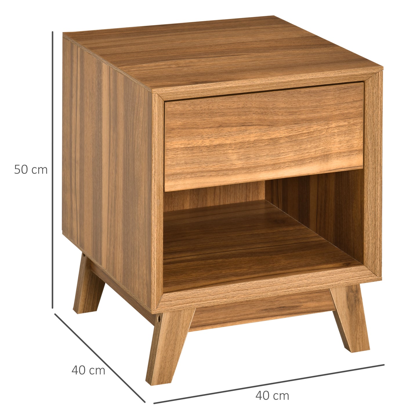 Fatoco  Set Of 2 Wooden Walnut Brown Bedside Tables With Drawer And Shelf