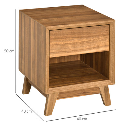 Fatoco  Set Of 2 Wooden Walnut Brown Bedside Tables With Drawer And Shelf