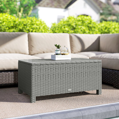 Viluno Pafi Rattan Light Grey Outdoor Coffee Table With Glass Top