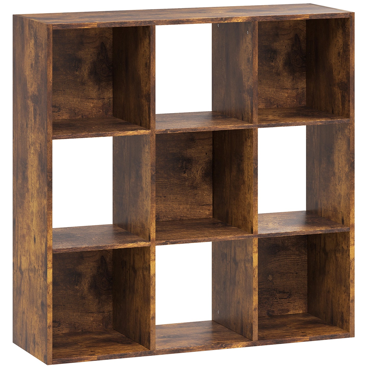 Mamomo Faha Wood Rustic Brown 3 Tier 9 Cube Storage Bookcase