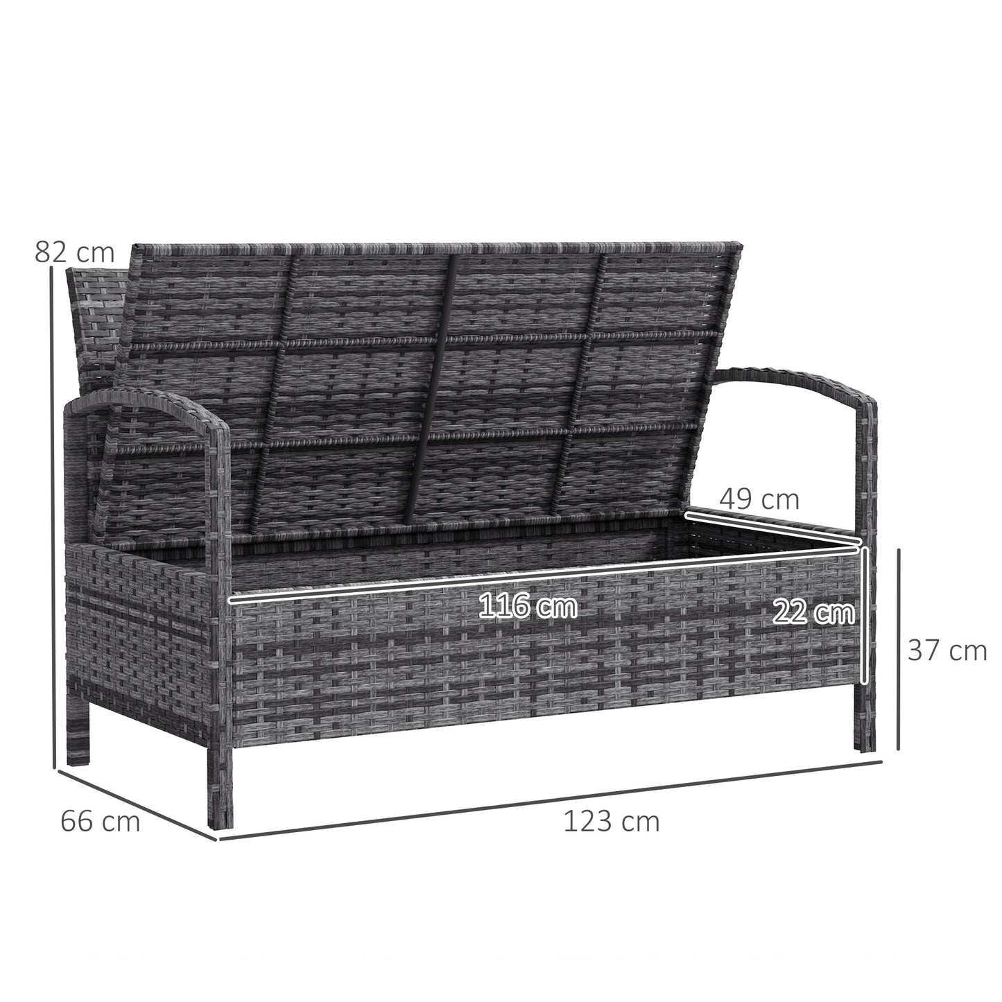 Rarette Rattan Grey Garden Storage Bench With Cushion 125L Capacity