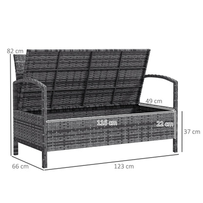 Rarette Rattan Grey Garden Storage Bench With Cushion 125L Capacity