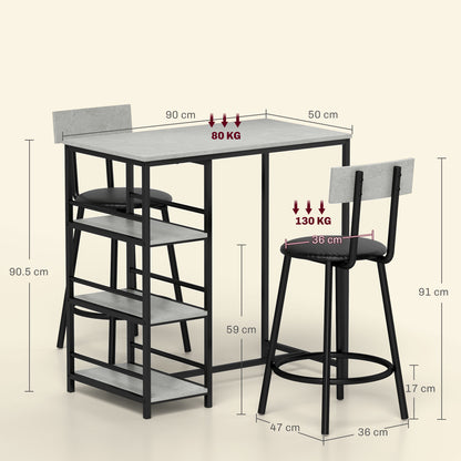 Raco Sera Wooden Grey And Black 3 Piece Kitchen Dining Set With Integrated Shelving