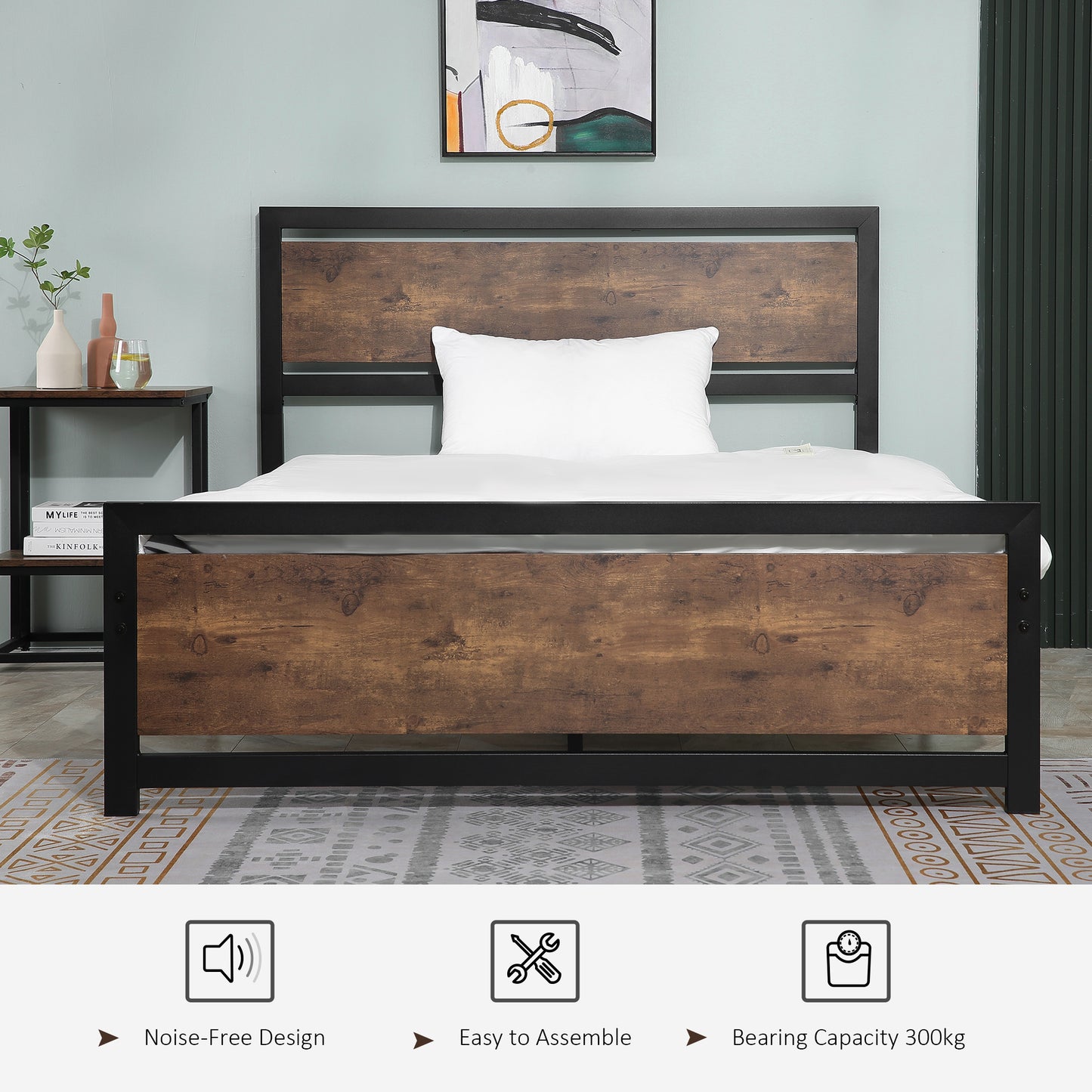 Vatoni 4FT6 Rustic Double Metal Bed Frame With Headboard and Footboard