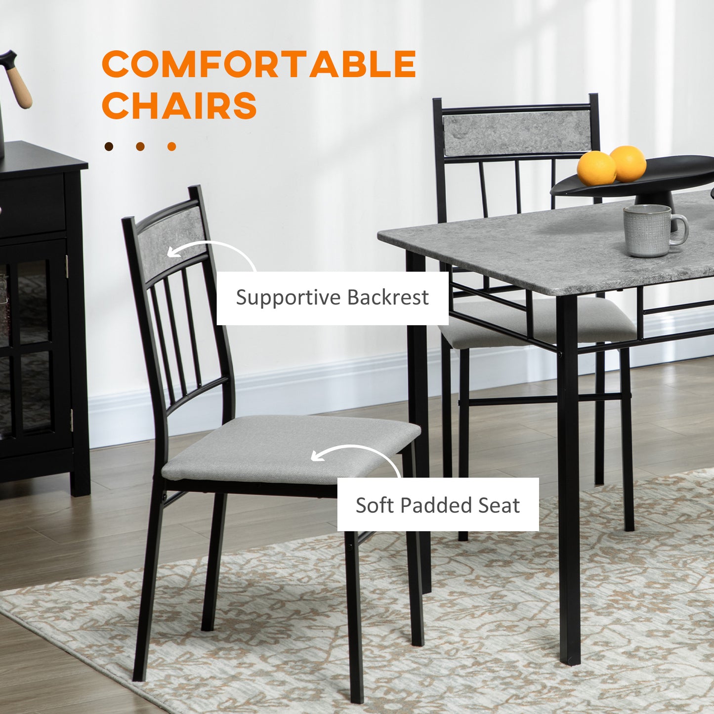Lera Marble Effect Grey And Black 5 Piece Dining Table And Chair Set