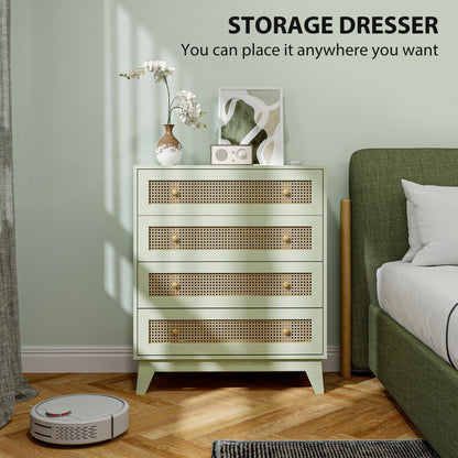 Raritte Wood And Rattan Light Green 4 Drawer Storage Chest With Woven Detail