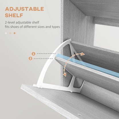 Makahi Grey Wood Effect Shoe Cabinet Flip Drawer Storage for 12 Pairs