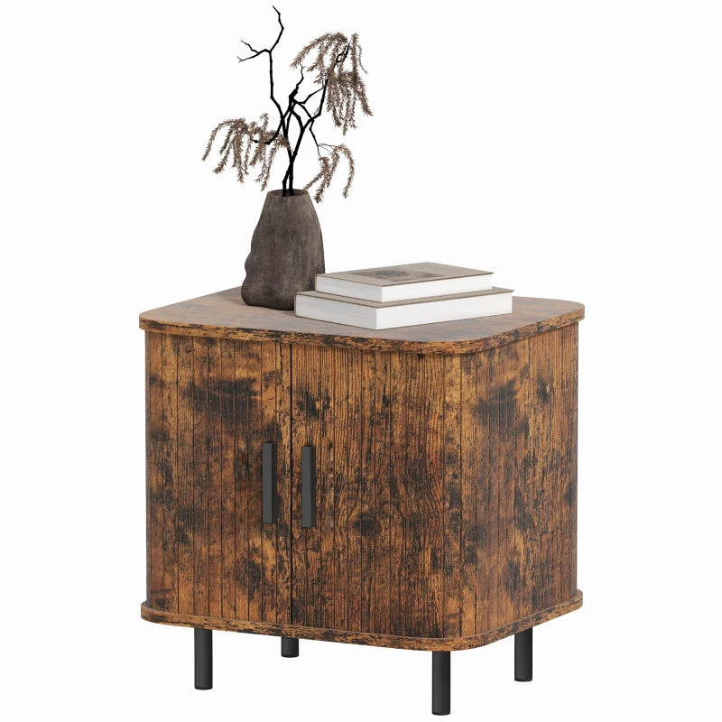 Pasaba Brown Nordic Bedside Table With Tambour Sliding Door And Metal Legs