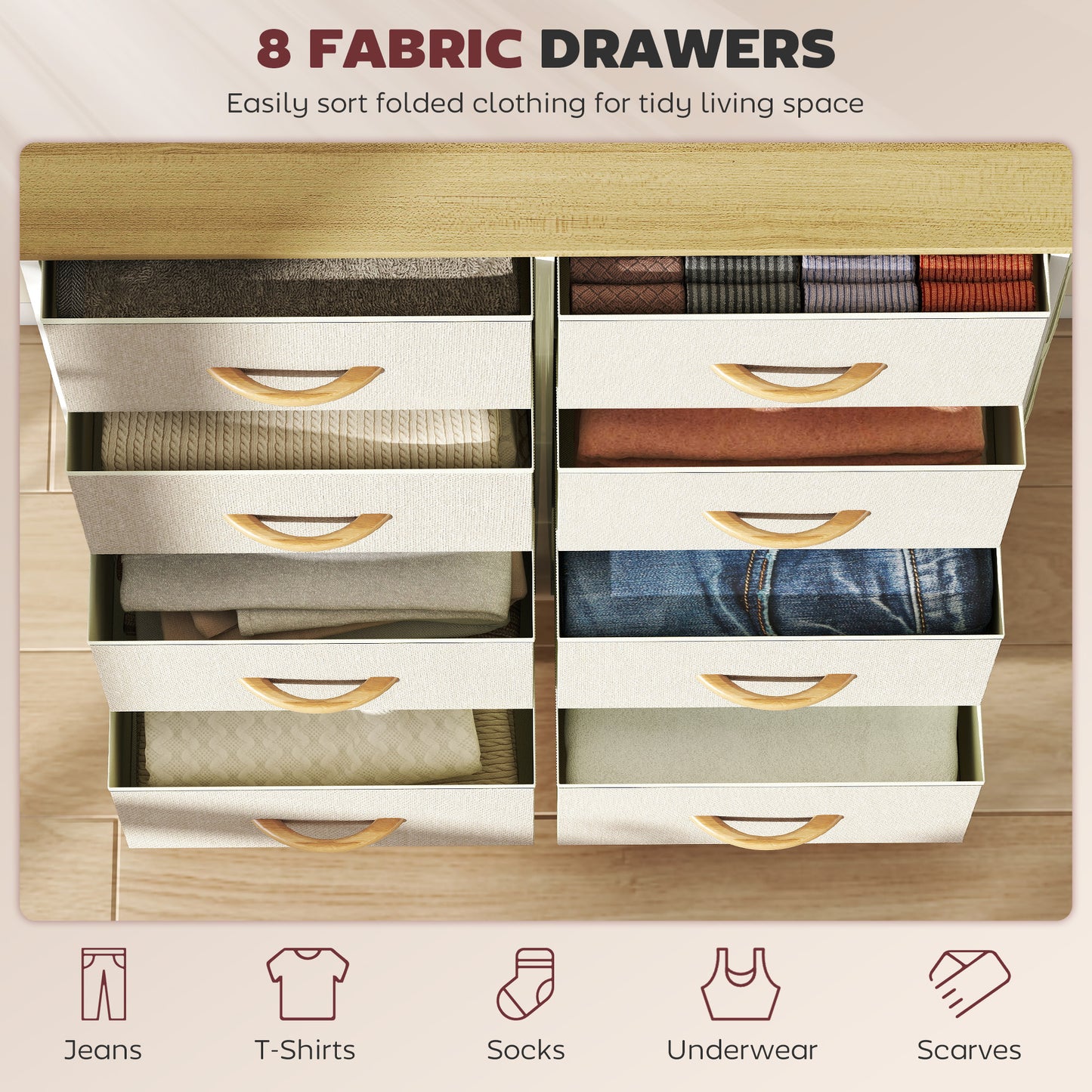 Docone Livi Fabric And Metal Beige 8 Drawer Storage Chest