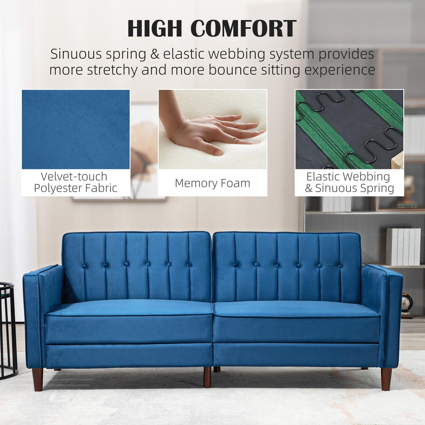 Pariha Susa Velvet Blue 3 Seater Sofa Bed