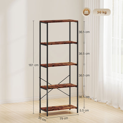 Ravitti Metal And Wood Rustic Brown And Black 5 Tier Industrial Bookcase