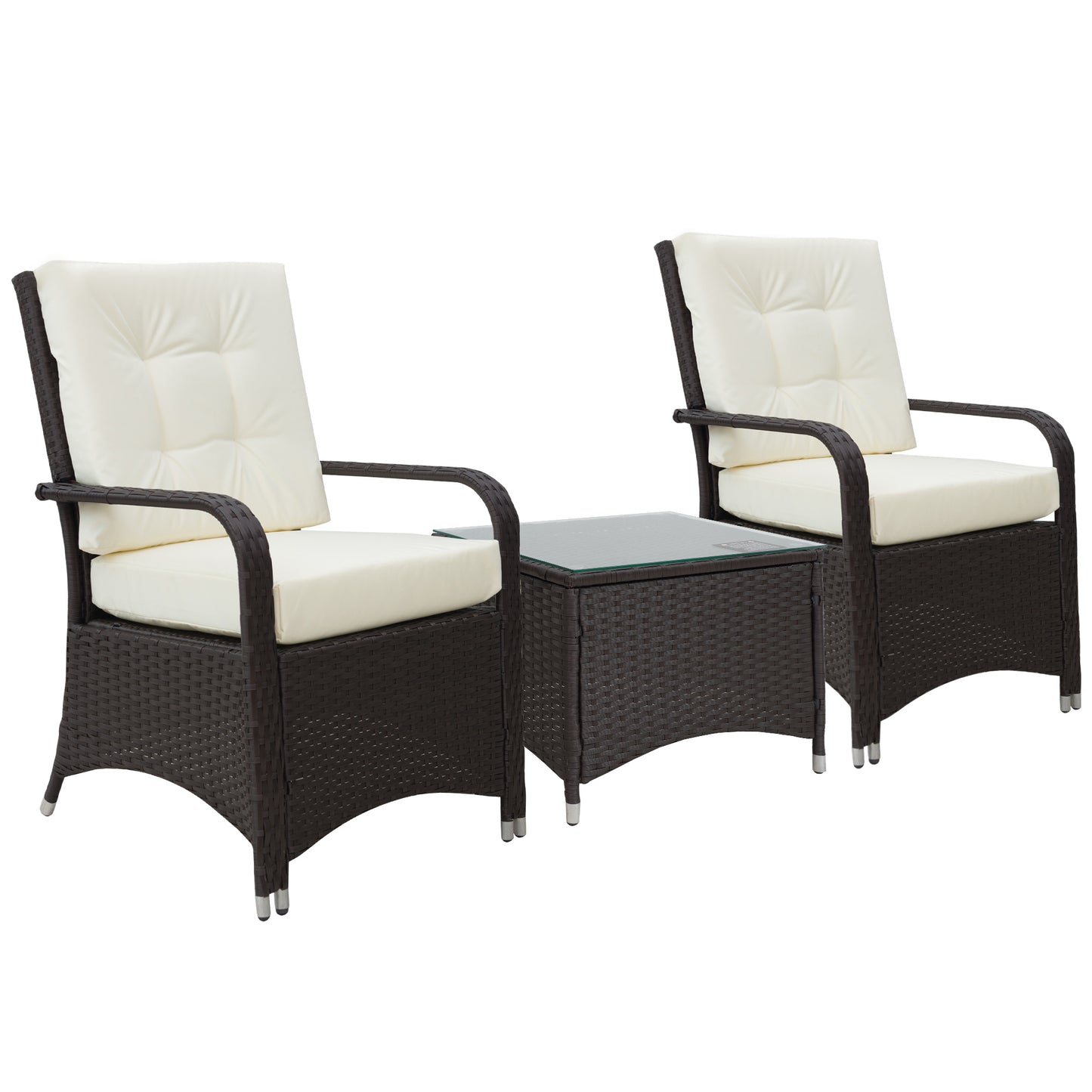 Lofita Brown Rattan White Garden 3 Piece Bistro Set With Cream Cushions And Protective Cover
