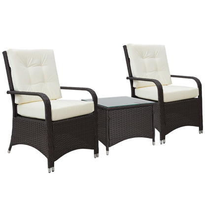 Lofita Brown Rattan White Garden 3 Piece Bistro Set With Cream Cushions And Protective Cover