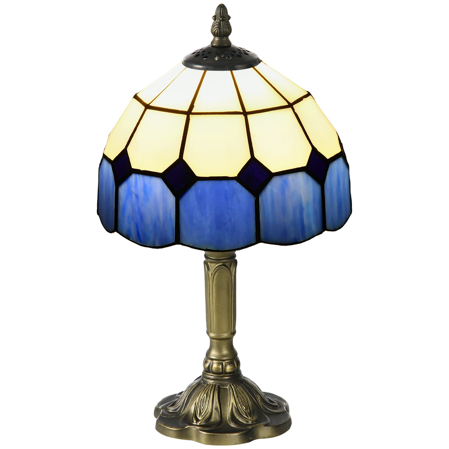 Lonema Glass And Metal White And Blue Art Deco Style Table Lamp
