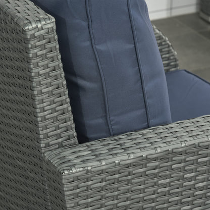 Sediro Lule Grey and Blue Rattan 7 Seater Outdoor Furniture Set With Reclining Armchairs Footstools and Table