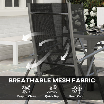 Cosuri 6 Seater Grey Mesh Outdoor Dining Set with Extendable Table and Folding Chairs