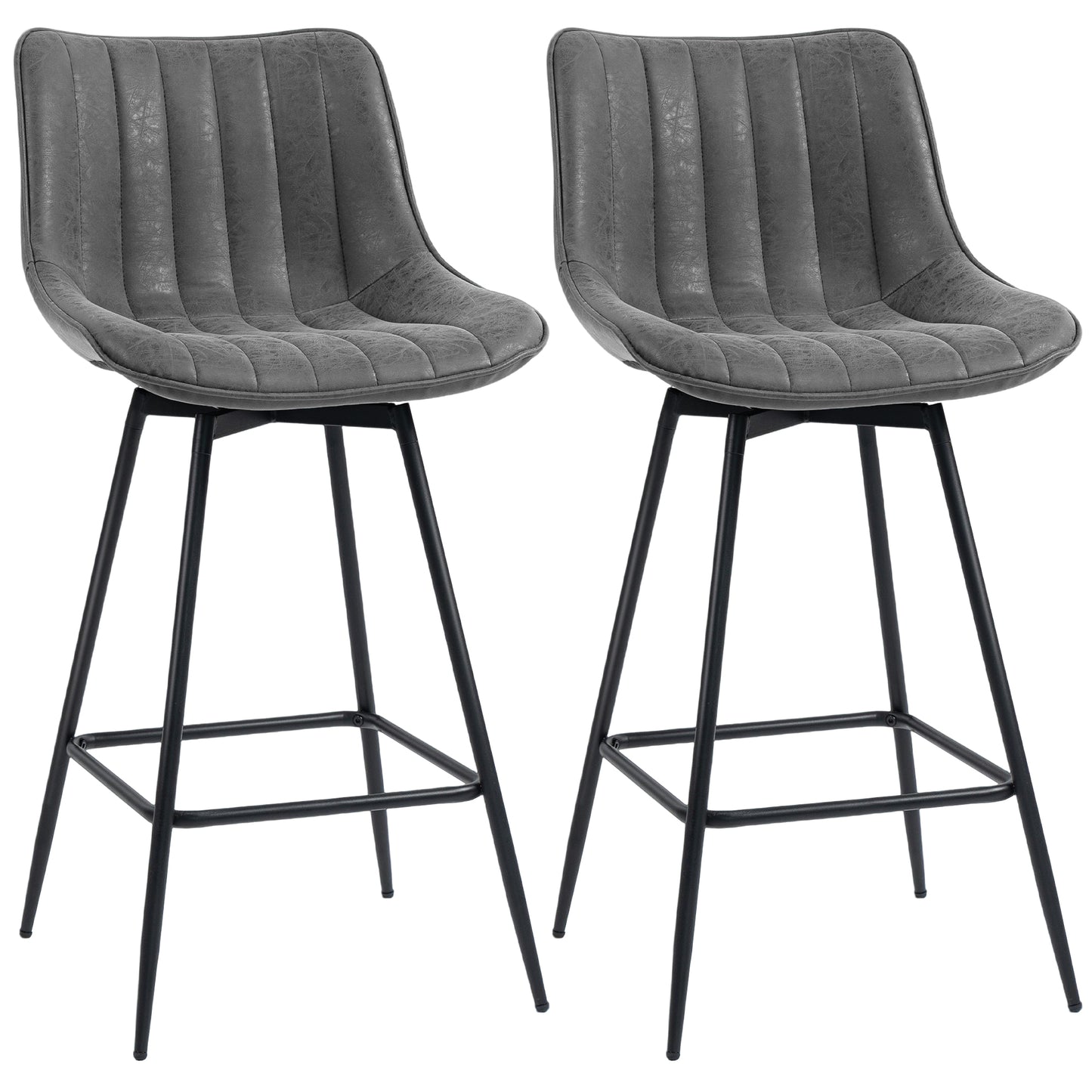 Pahara Set Of 2 Grey Faux Leather Swivel Bar Chairs