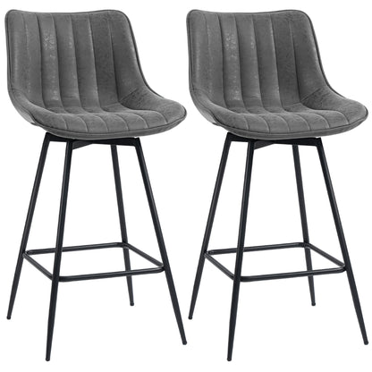 Pahara Set Of 2 Grey Faux Leather Swivel Bar Chairs