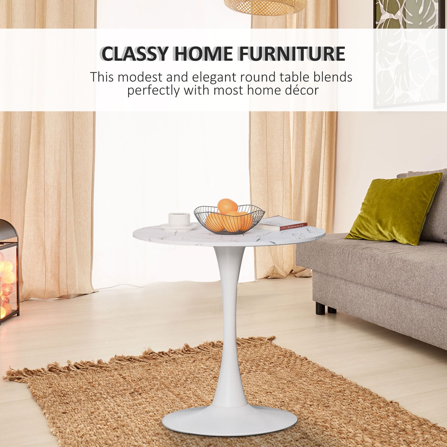 Tilara  Metal And Wooden White Round Bistro Dining Table With Steel Base