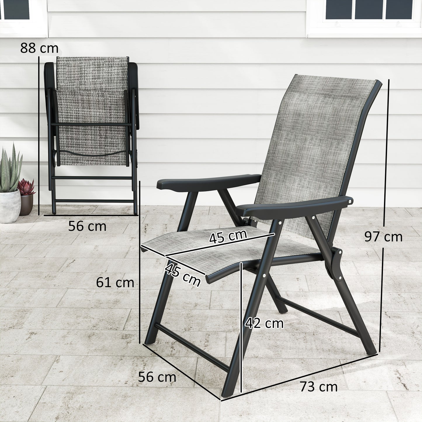 Maleli Set Of 2 Metal Black And Grey Folding Outdoor Chairs