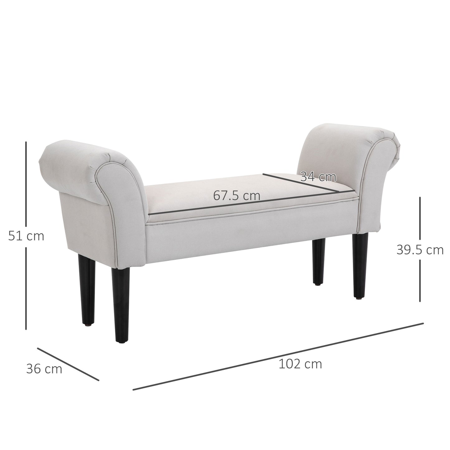 Rosomi  Cream Upholstered Mid Century Entryway Bench With Armrests And Wooden Legs