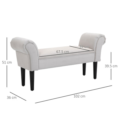 Rosomi  Cream Upholstered Mid Century Entryway Bench With Armrests And Wooden Legs