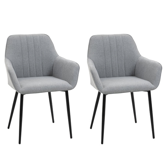 Mona Novi Set Of 2 Fabric Light Grey Dining Chairs With Metal Legs For Kitchen Or Dining