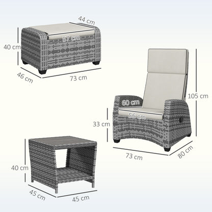 Difire Rattan Grey 5 Piece Garden Bistro Set With Cushions Recline Chairs Footstools and Coffee Table