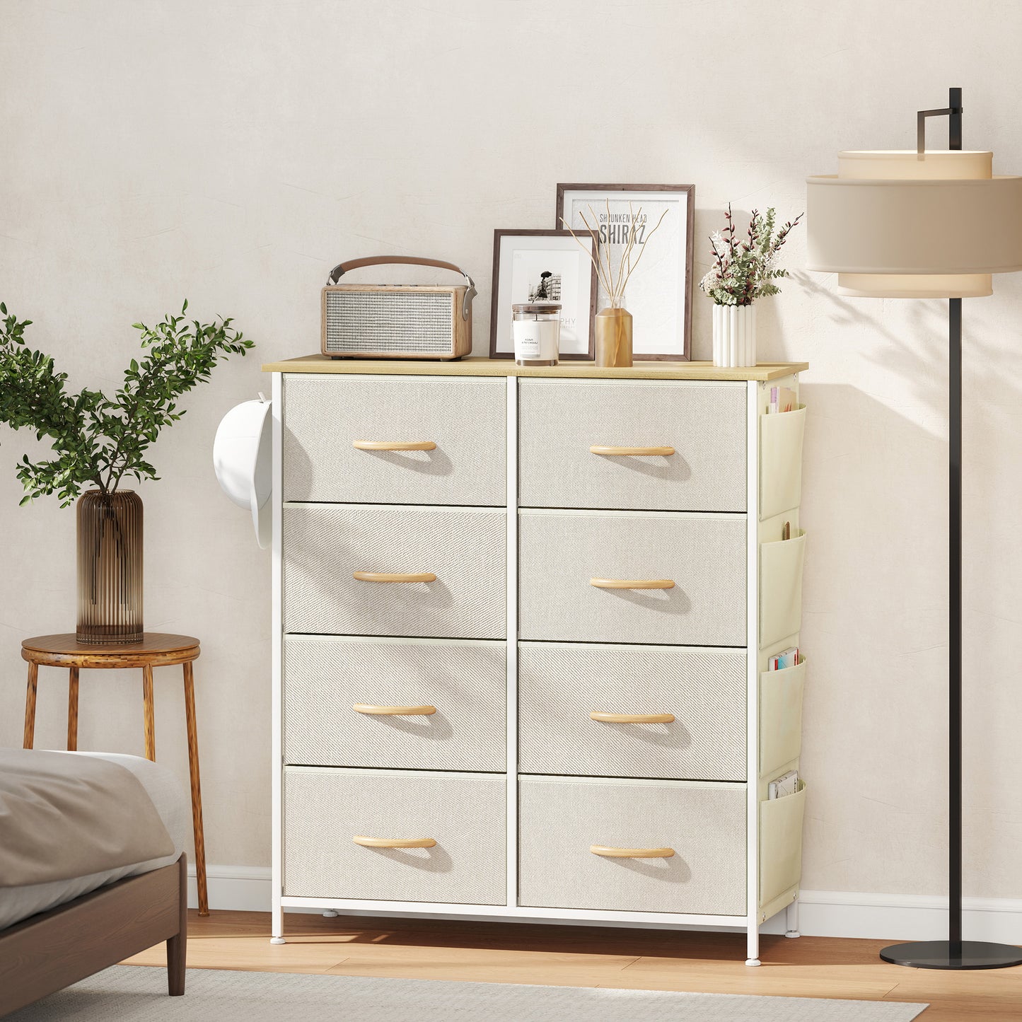 Docone Livi Fabric And Metal Beige 8 Drawer Storage Chest