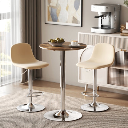 Redone Rustic Brown Adjustable Swivel Round Bar Table With Steel Base