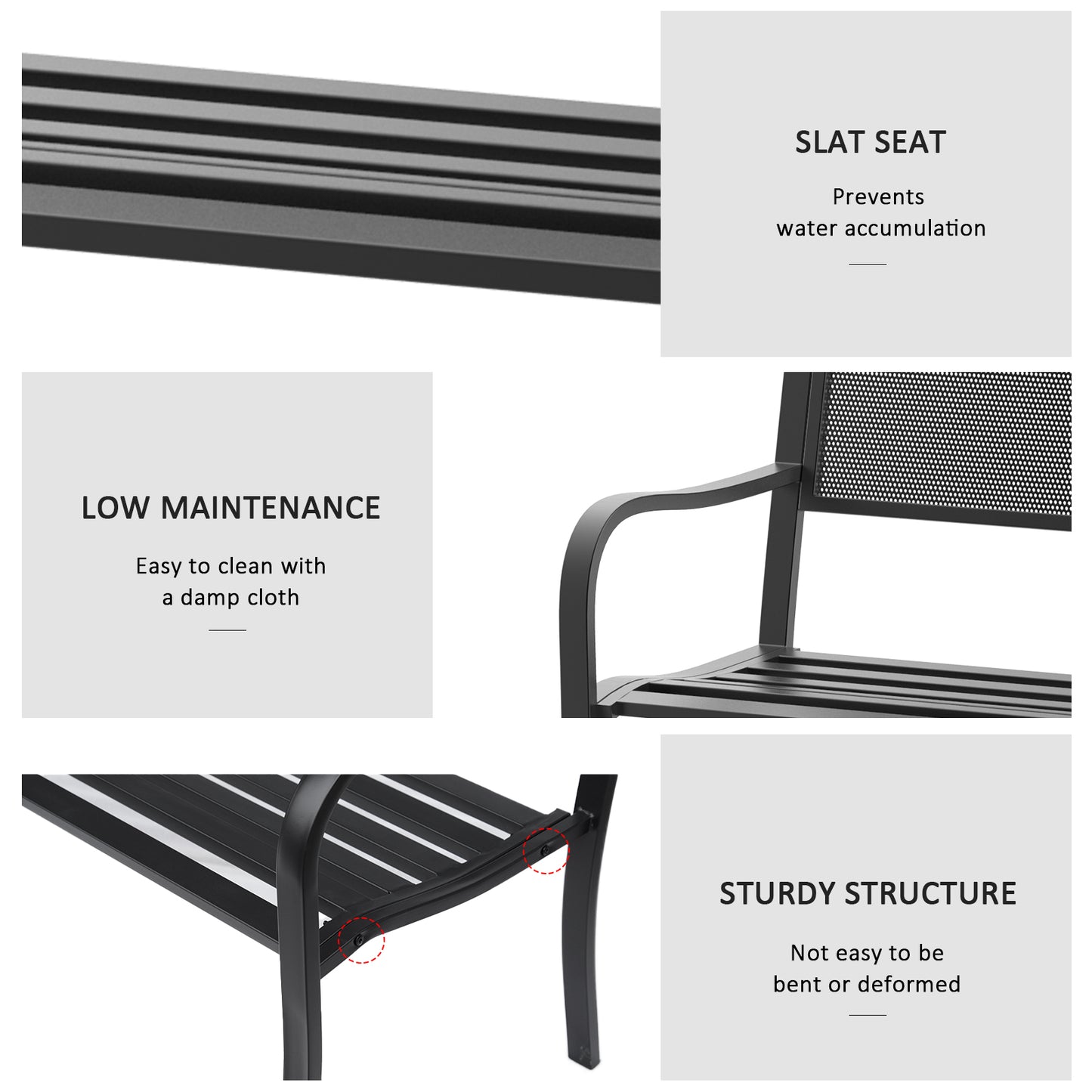 Zirila 2 Seater Steel Black and Mesh Outdoor Garden Bench