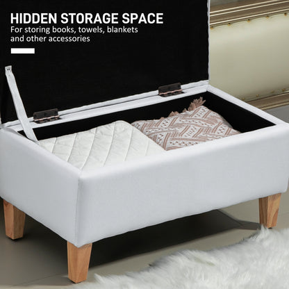 Mael Linen White Storage Ottoman With Padded Seat