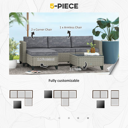 Vema Rattan Dark Grey L Shaped Outdoor Corner Sofa Set With Footstools And Coffee Table
