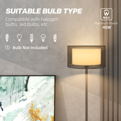 Mira Metal And Fabric Black Minimalist Floor Lamp With Double Layer Shade And Foot Switch