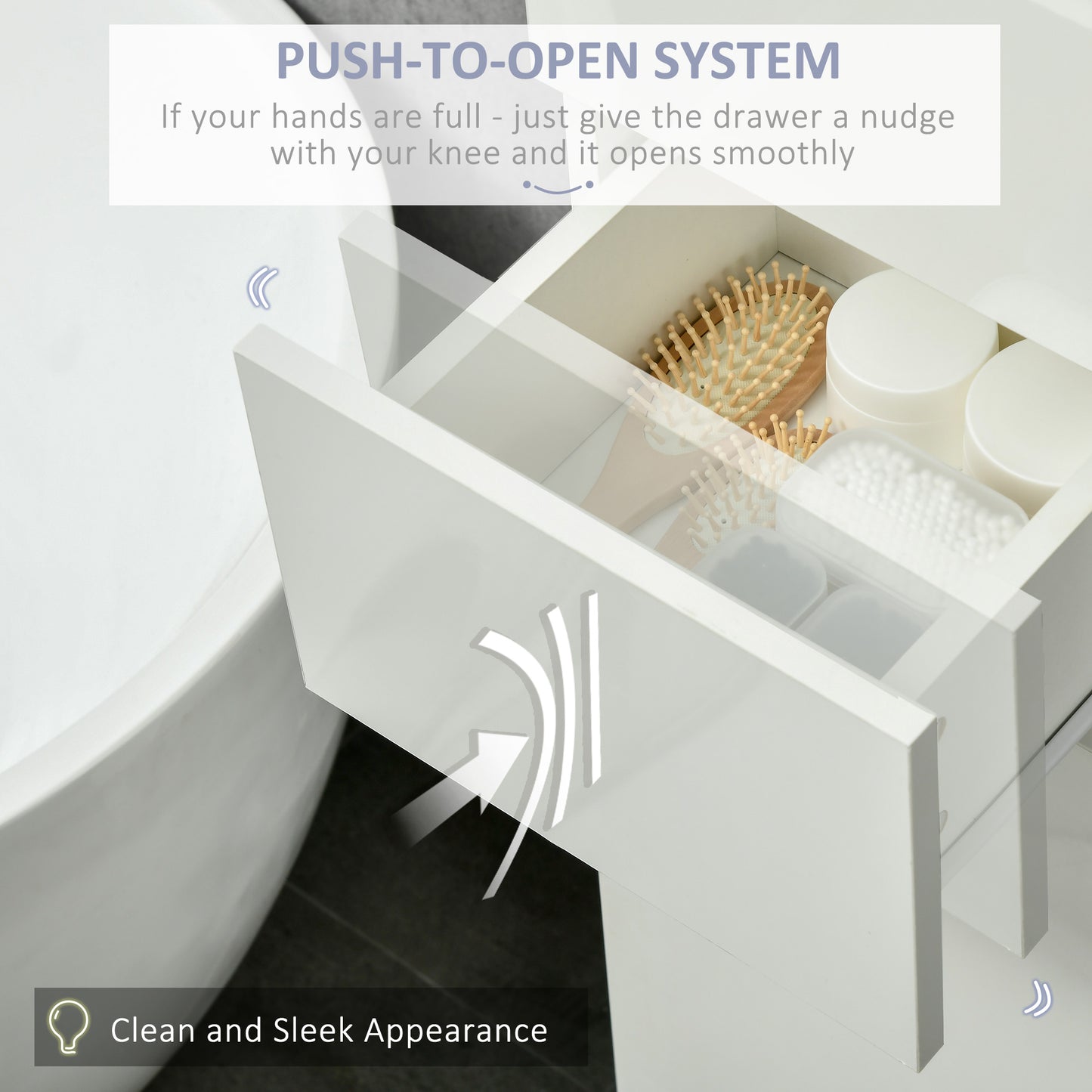 Elluno Maso High Gloss White Tall Bathroom Storage Cabinet With Push To OFauxn Door
