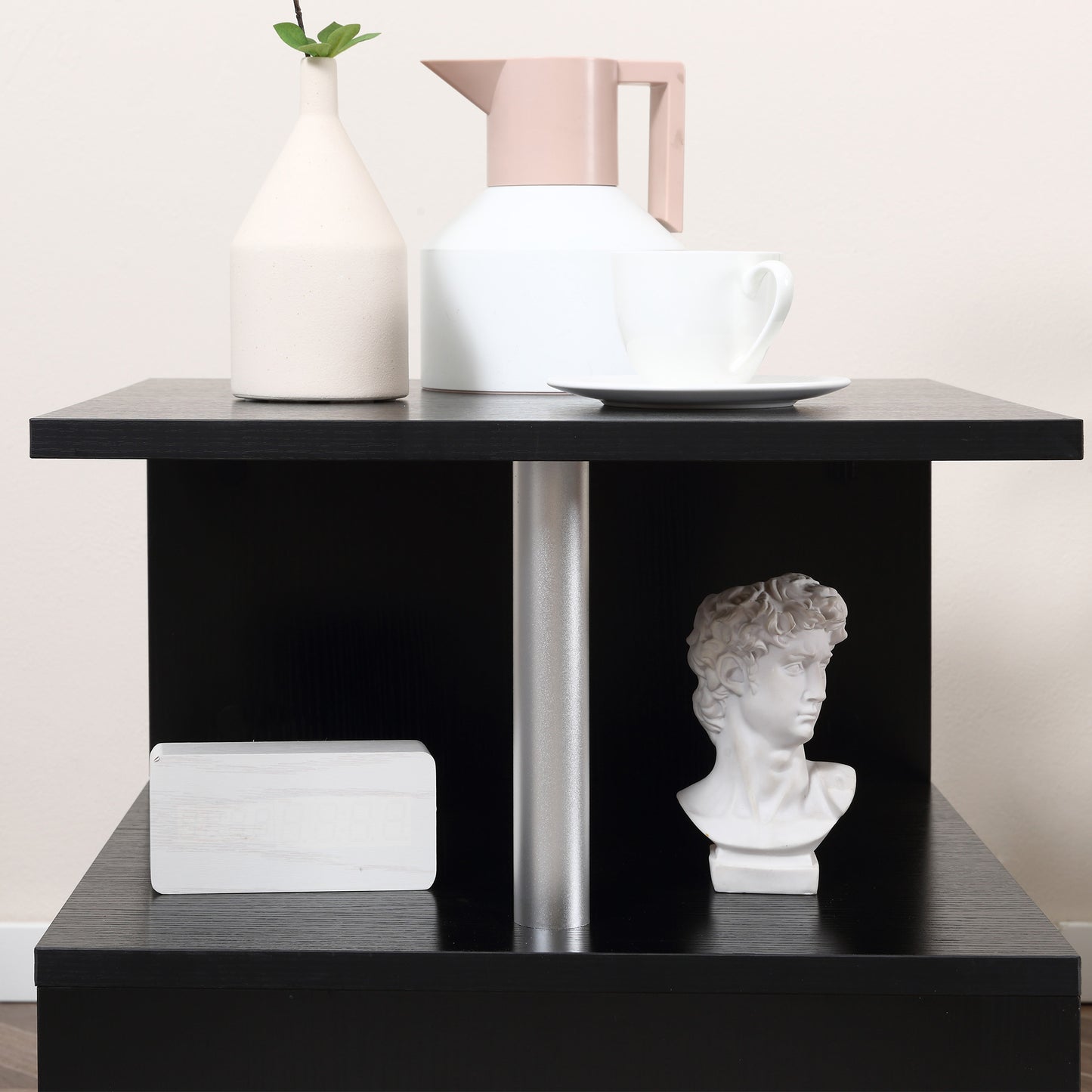 Tova Kene Wooden Black Set Of 2 Side Coffee Tables 2 Tier Storage S Shaped