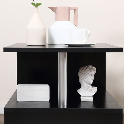 Tova Kene Wooden Black Set Of 2 Side Coffee Tables 2 Tier Storage S Shaped