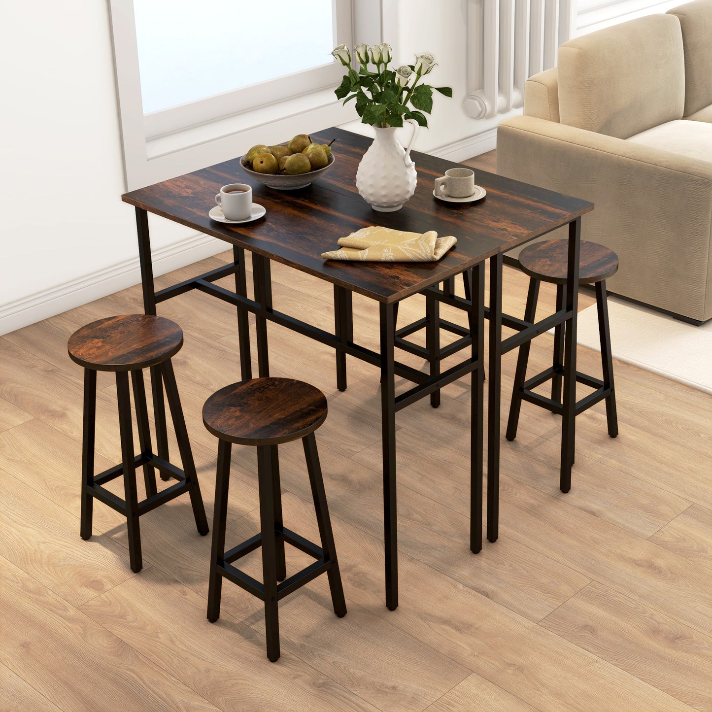 Halulo Wooden Rustic Brown 6 Piece Counter Bar Dining Set With Multiple Layout Options
