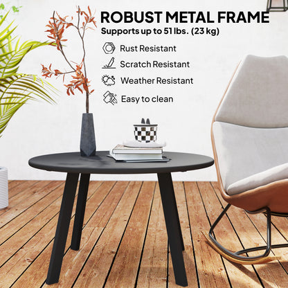 Ludove Metal And Glass Black Round Outdoor Coffee Table With Non Slip Feet 70cm