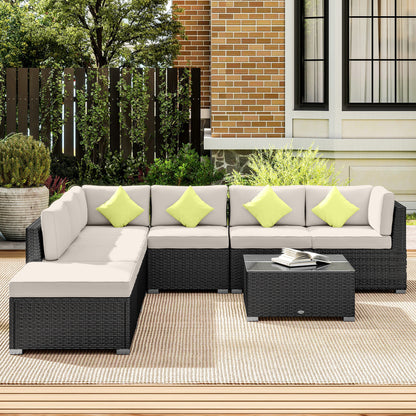 Yomo 6 Seater Faux Rattan Black Outdoor Corner Sofa Set With d Glass Coffee Table