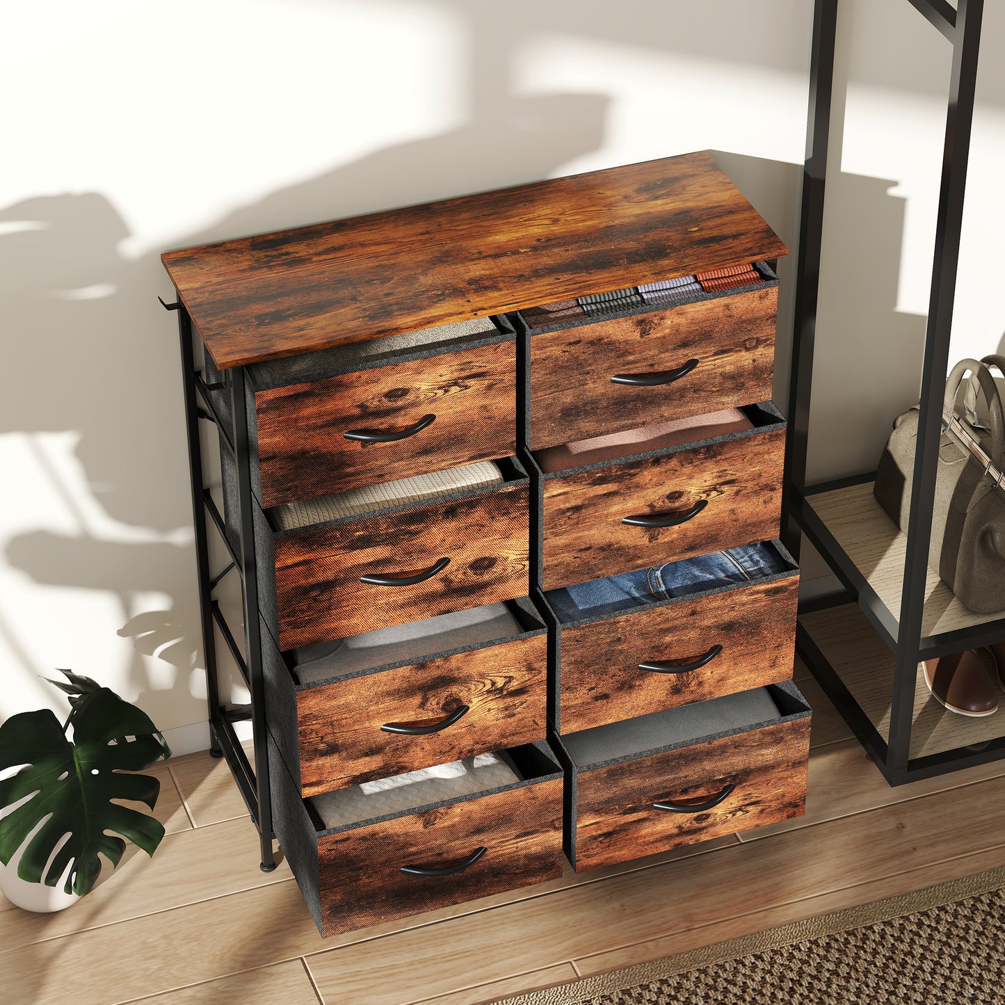 Nive Fabric And Metal Rustic Brown 8 Drawer Storage Chest