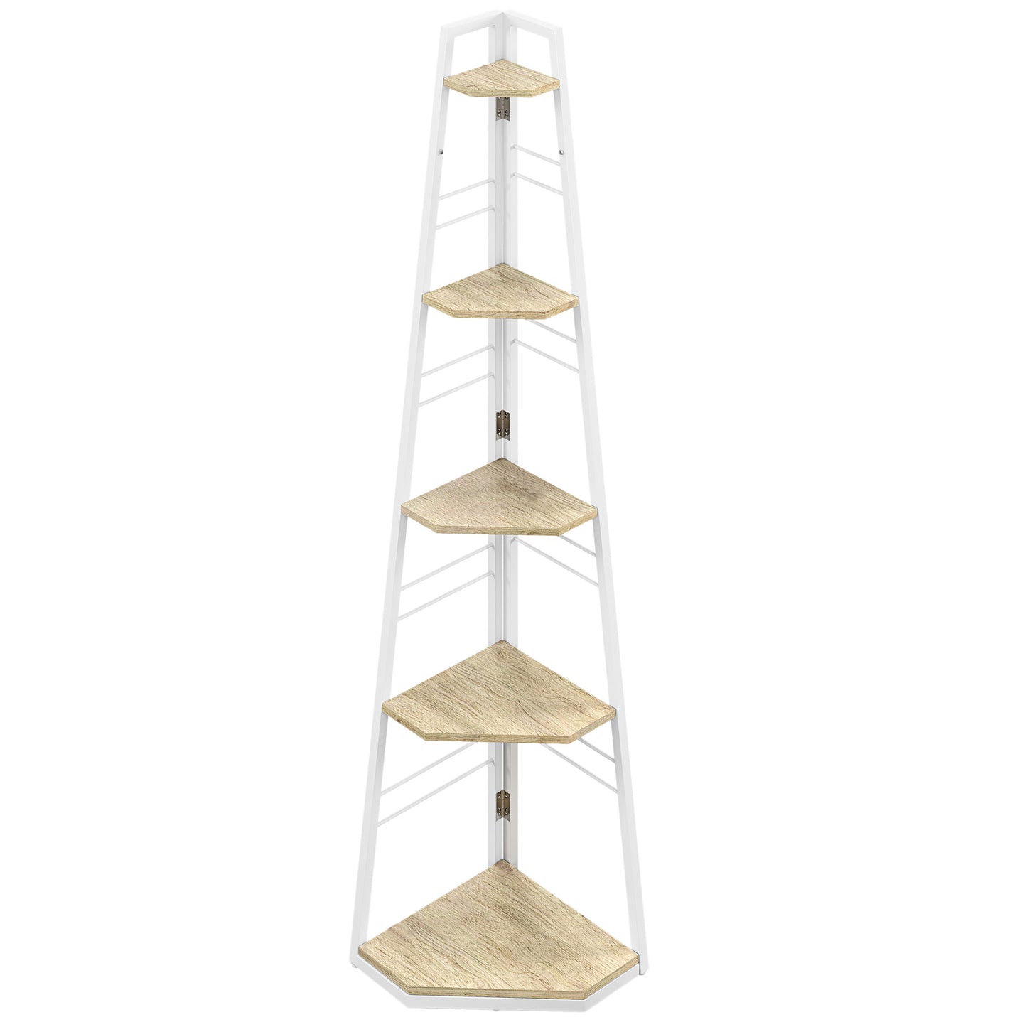 Hado Wood White And Wood Effect 5 Tier Corner Shelving Unit