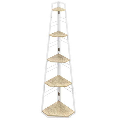 Hado Wood White And Wood Effect 5 Tier Corner Shelving Unit